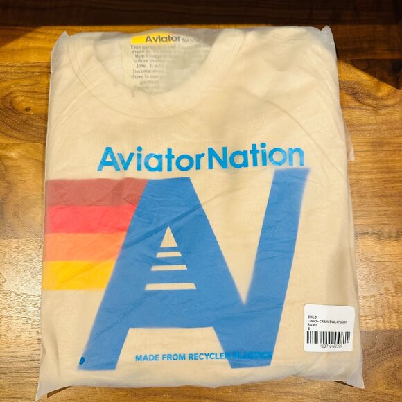 Aviator Nation NEW IN BAG Logo Relaxed Crew Sweatshirt in Sand Size Small - Picture 2 of 4